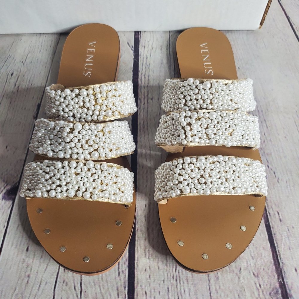 Venus White/Pearl Detail Sandals